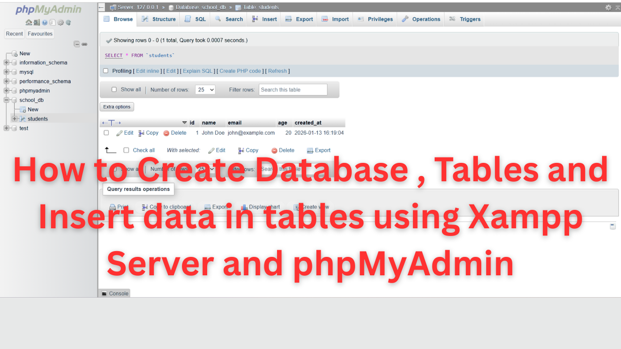 How to create database and tables using Xampp Server and phpMyAdmin
