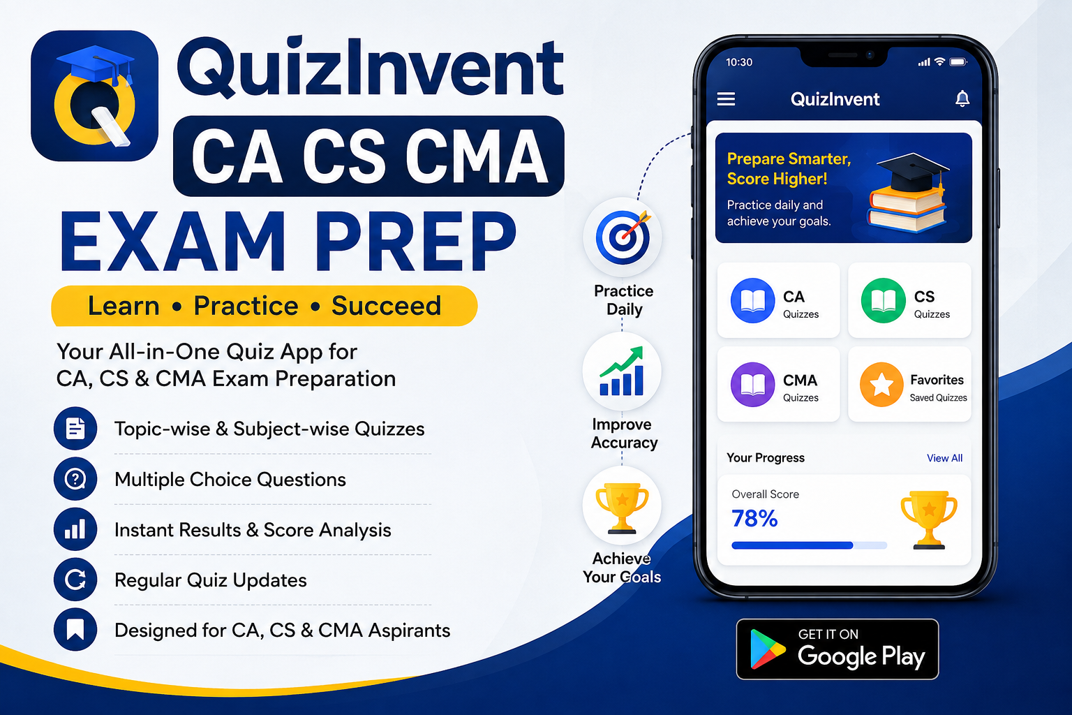 QuizInvent CA CS CMA Exam Prep